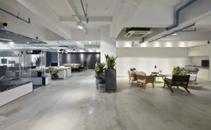 polished concrete floor in office building